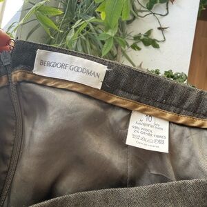 Vintage Bergdorf Goodman Herringbone Wool Skirt - Olive
